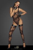 Body in tulle con ricami floreali floccati.