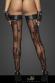 Calze in tulle con ricami floreali floccati e fascia in Powerwetlook.