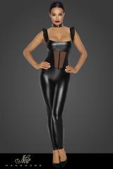 Tuta in tessuto Powerwetlook con inserto in tulle.