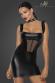 Abito corto in tessuto Powerwetlook con inserto in tulle davanti.