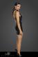 Abito corto in tessuto Powerwetlook con inserto in tulle davanti.