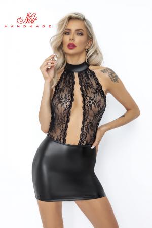 Abito corto in Powerwetlook con top in pizzo.