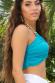 Top estivo turchese con scollo all�americana e catena